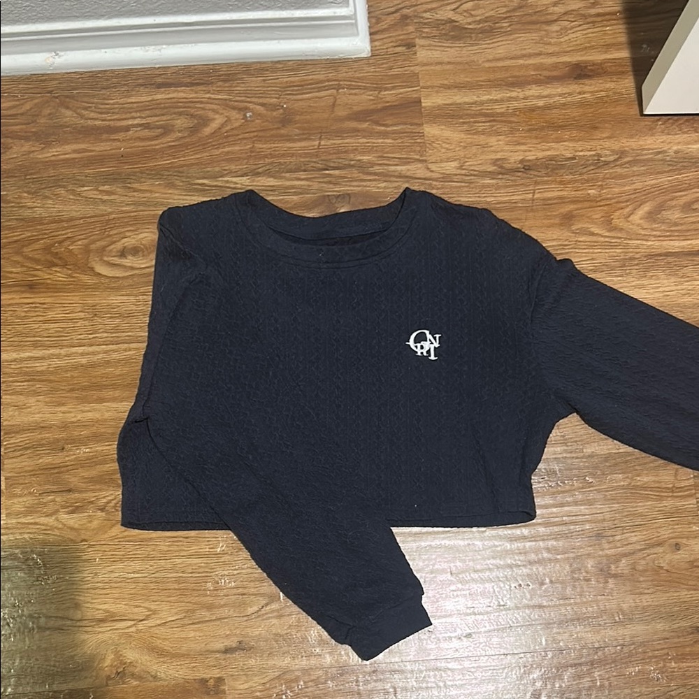 Navy Long Sleeve Crop Top